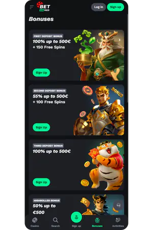 Bet on Red bonussectie actieve aanbiedingen voortgang