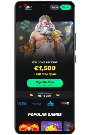 Bet on Red casino startpagina met inlogknop